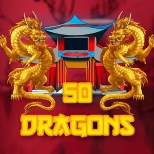 아리스토크랫 50드래곤즈 슬롯머신 로고 — 두 마리 황금 용과 전통 누각이 그려진 고전 슬롯 이미지