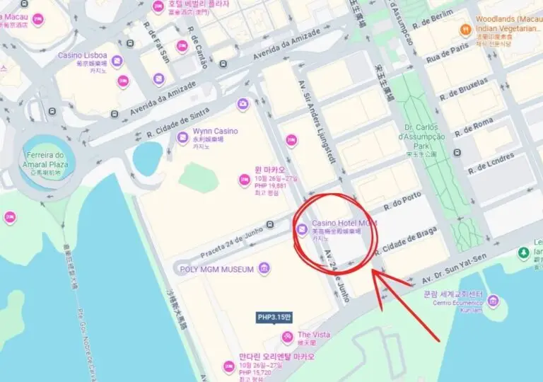 MGM 마카오 지도, 마카오 반도 주요 관광지와의 위치 표시