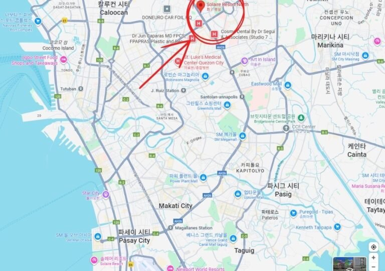 솔레어 리조트 노스 위치 지도와 주변 명소 표시