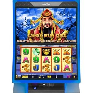 아리스토크랫 슬롯머신 Choy Sun Doa 게임 화면 — 재물의 신 테마와 다중 와일드 기능이 포함된 슬롯