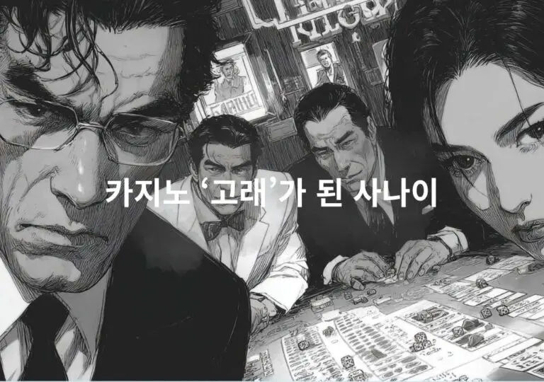 아키오 가시와기 이야기 대표 이미지 — 카지노 테이블에서 긴장감 넘치는 하이롤러들의 모습, 카지노 ‘고래’가 된 사나이