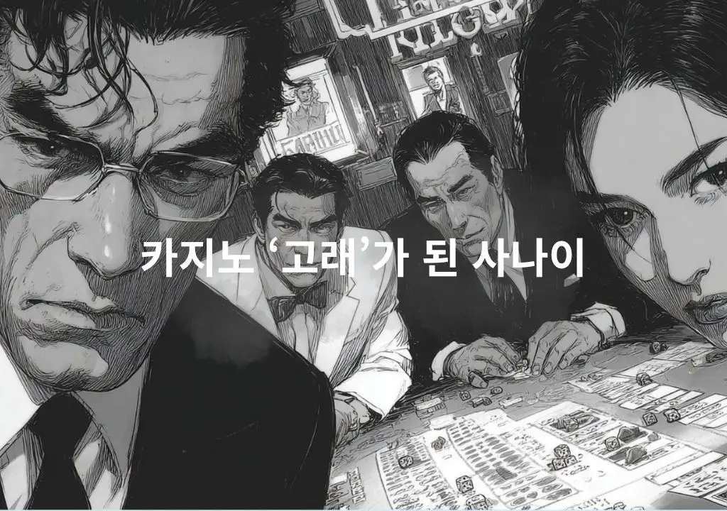 아키오 가시와기 이야기 대표 이미지 — 카지노 테이블에서 긴장감 넘치는 하이롤러들의 모습, 카지노 ‘고래’가 된 사나이