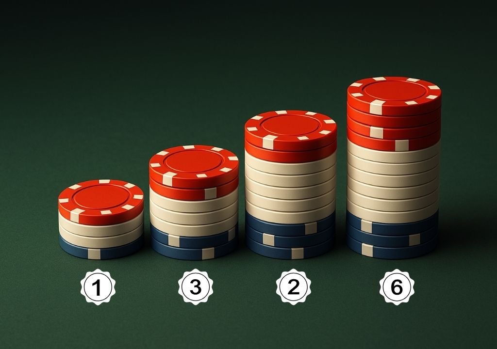 1-3-2-6 시스템 베팅 흐름을 보여주는 3D 칩 배열 이미지