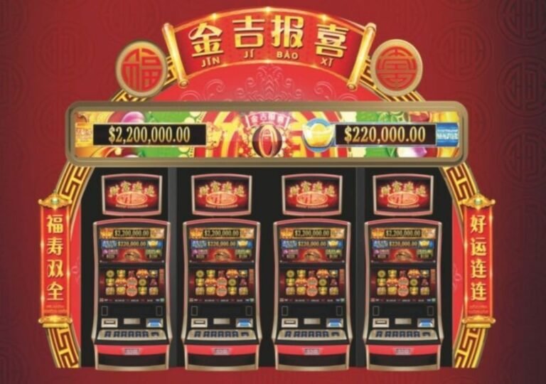 SG 진지바오시 슬롯머신 4대가 붉은 동양풍 배경과 함께 전면에 배치된 모습