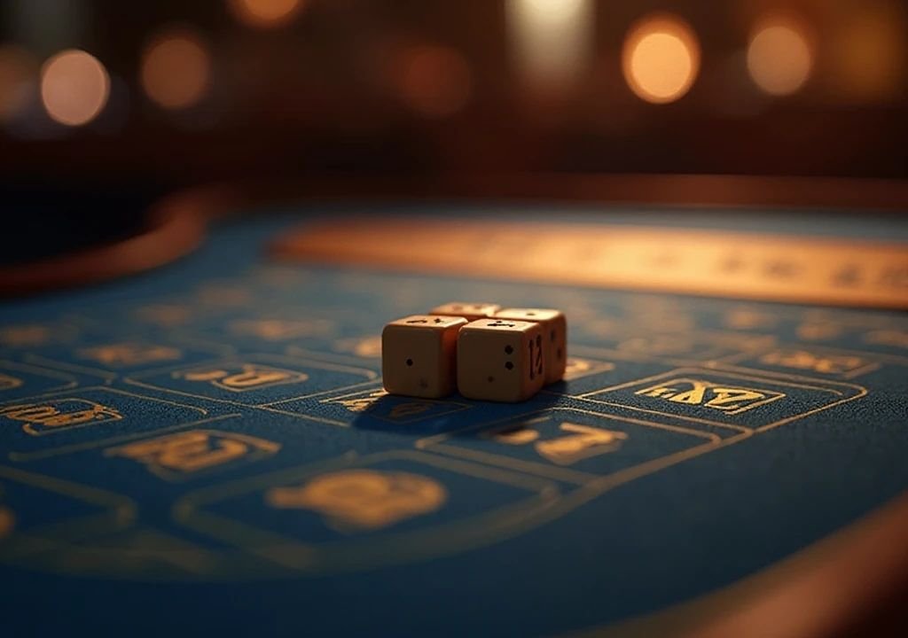 다이사이 합계 베팅 구역 위에 놓인 주사위 3개의 3D 일러스트