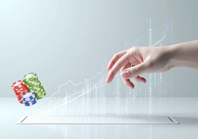 칩을 단계적으로 쌓아 올리는 슬롯머신 베팅 전략 그래픽