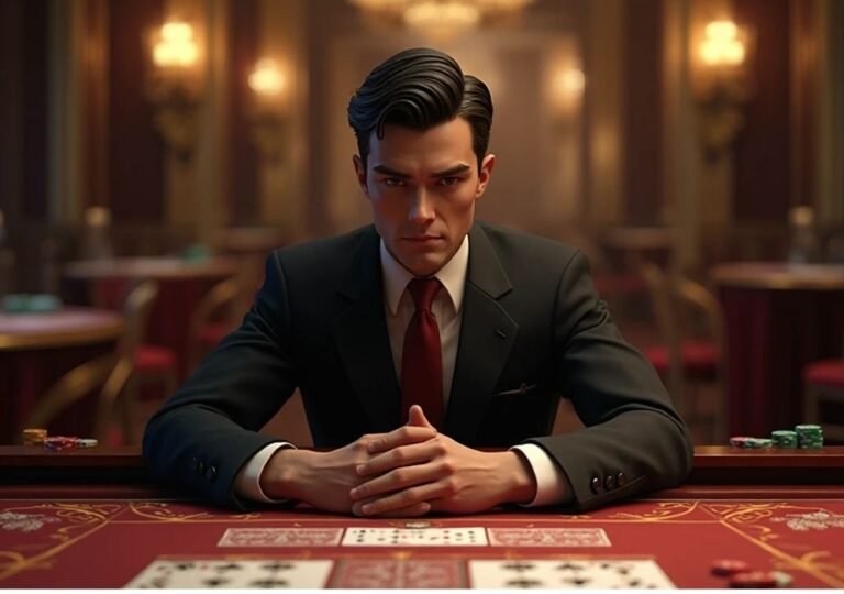 바카라 테이블에서 감정 통제를 유지하는 플레이어를 표현한 3D 일러스트