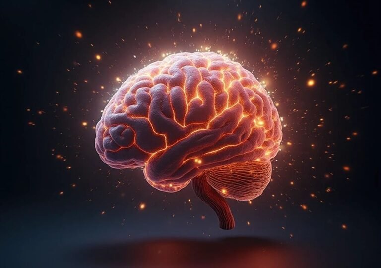 빛나는 뇌 속으로 카지노 빛이 흡수되는 모습을 담은 3D 그래픽