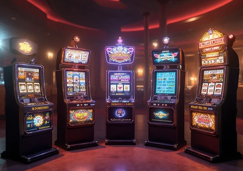 다양한 슬롯머신 종류를 비교해 표현한 3D 일러스트