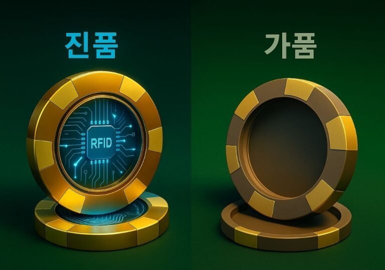 RFID가 포함된 진짜 칩과 RFID가 없는 위조 칩 비교 이미지