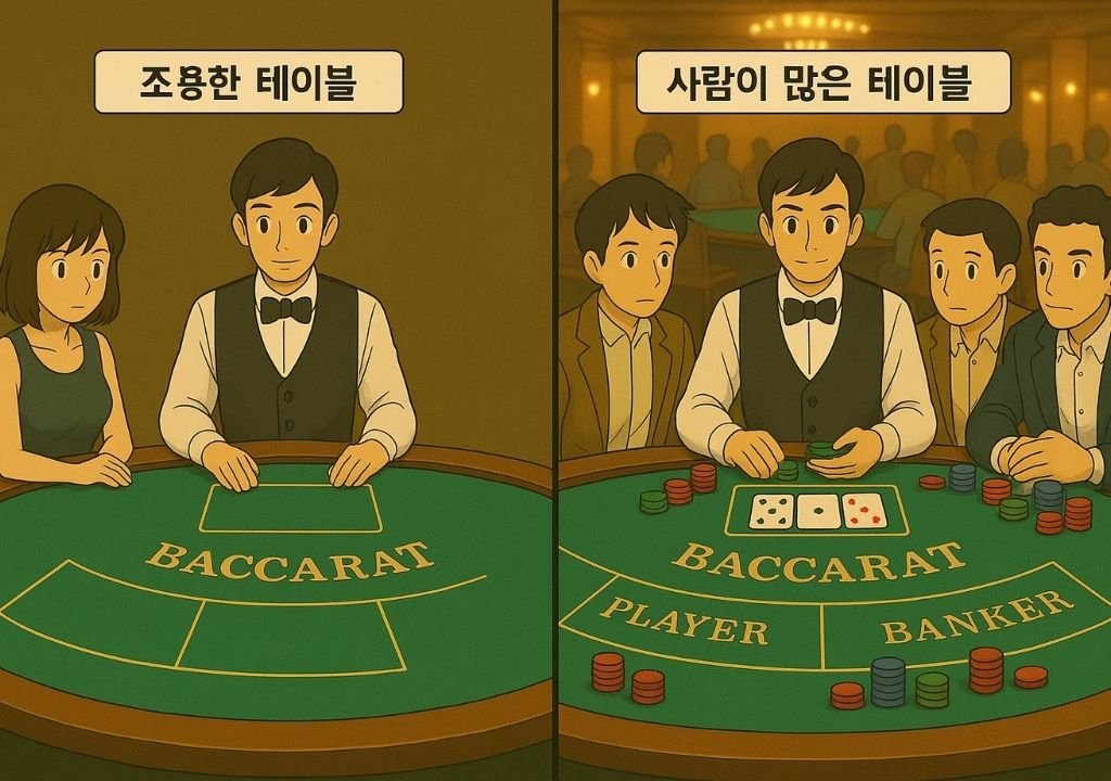 조용한 바카라 테이블과 사람이 많은 바카라 테이블 환경 비교 이미지