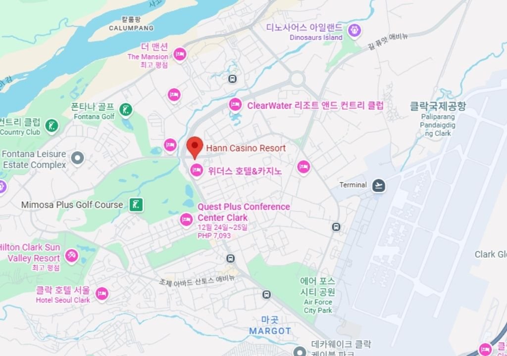 필리핀 클락 한 카지노 리조트 위치 지도 이미지 — 클락 카지노 접근성