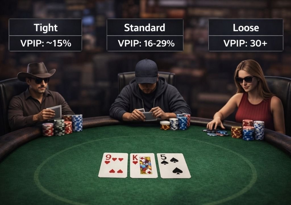 VPIP 수치에 따라 타이트·평균·루즈로 구분된 텍사스 홀덤 플레이어 성향