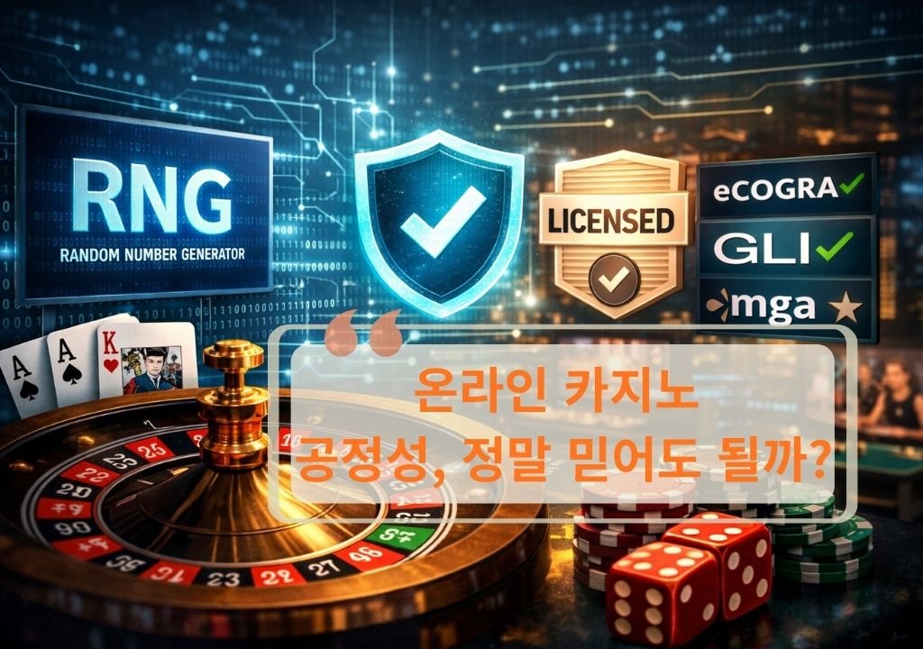 온라인 카지노 공정성 구조를 설명하는 RNG, 라이선스, 인증 시스템 이미지