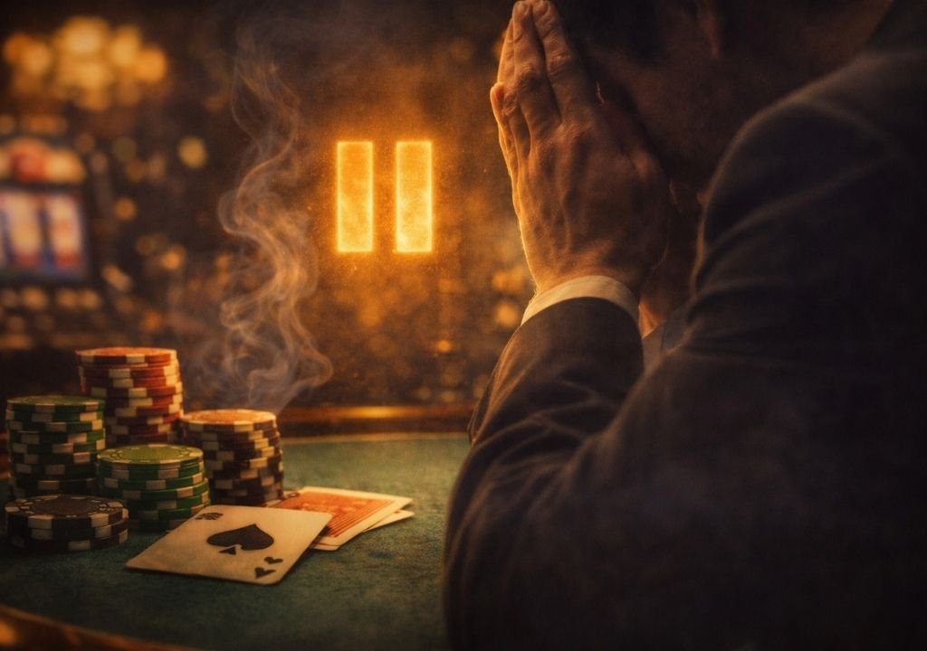 카지노 게임에서 이길 것 같은 감각을 인식하고 베팅을 멈추는 순간을 표현한 이미지