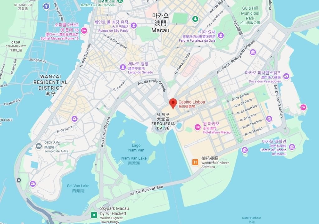 그랜드 리스보아 카지노 마카오 반도 위치 지도
