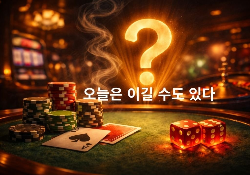 카지노 게임을 하기 전 이길 수 있을 것처럼 느껴지는 심리를 표현한 대표 이미지