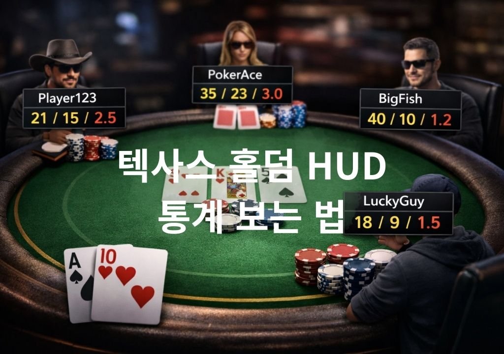 텍사스 홀덤 HUD 통계 화면에서 VPIP 수치로 상대 성향을 분석하는 모습