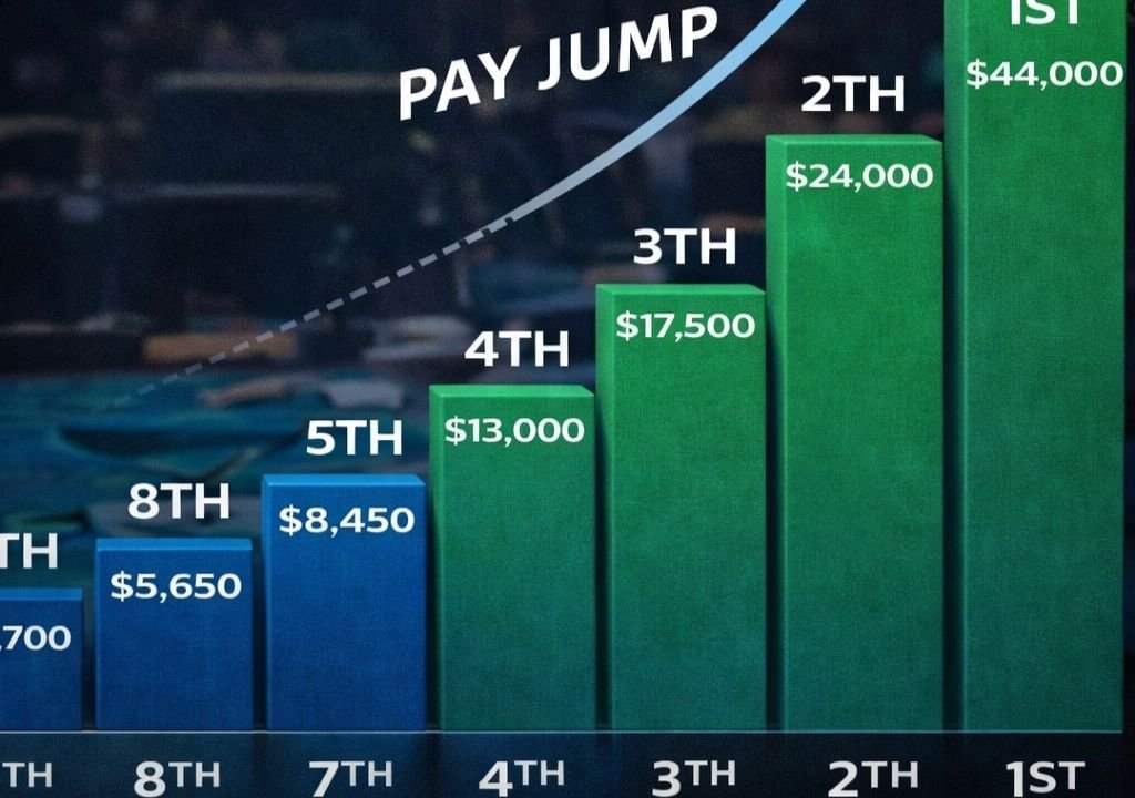 텍사스 홀덤 대회 상금 구조에서 순위별 페이점프를 보여주는 그래프