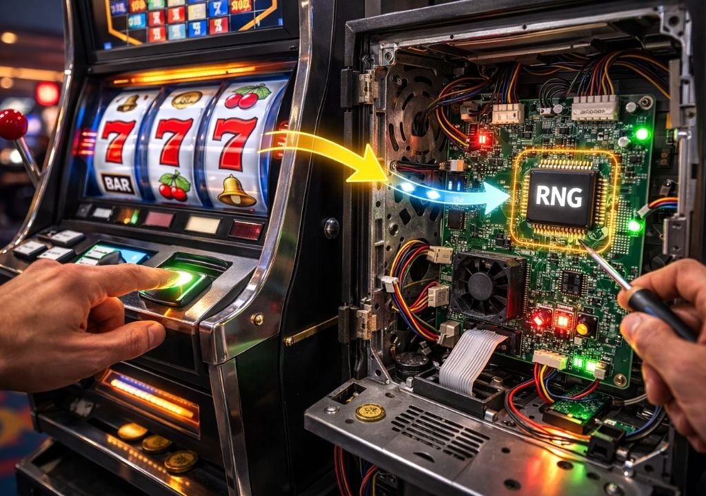 오프라인 슬롯머신 내부 메인보드와 난수 생성기 RNG 칩 작동 구조 설명 이미지