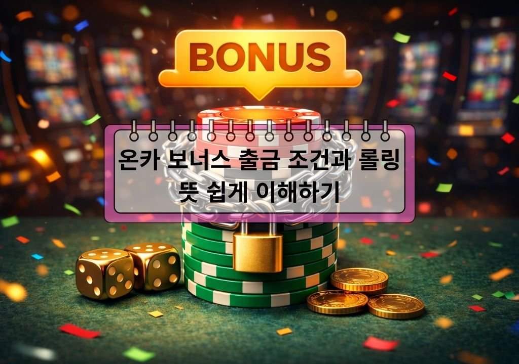 온카 보너스 출금 조건과 롤링 구조를 상징하는 체인으로 묶인 카지노 칩 이미지
