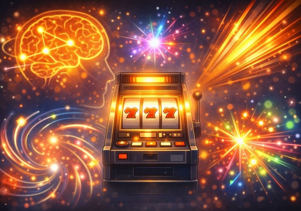 슬롯머신 중독성의 다섯 가지 행동 강화 구조를 표현한 장면