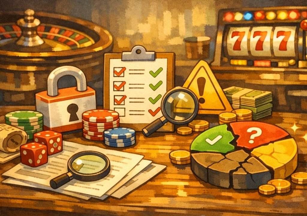 온라인 카지노 출금 문제와 구조 리스크를 상징적으로 나타낸 출금 조건 및 검토 환경