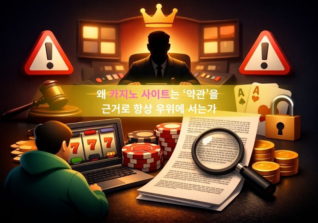 온라인 카지노 약관 해석 권한이 운영사에 집중된 구조를 표현한 이미지