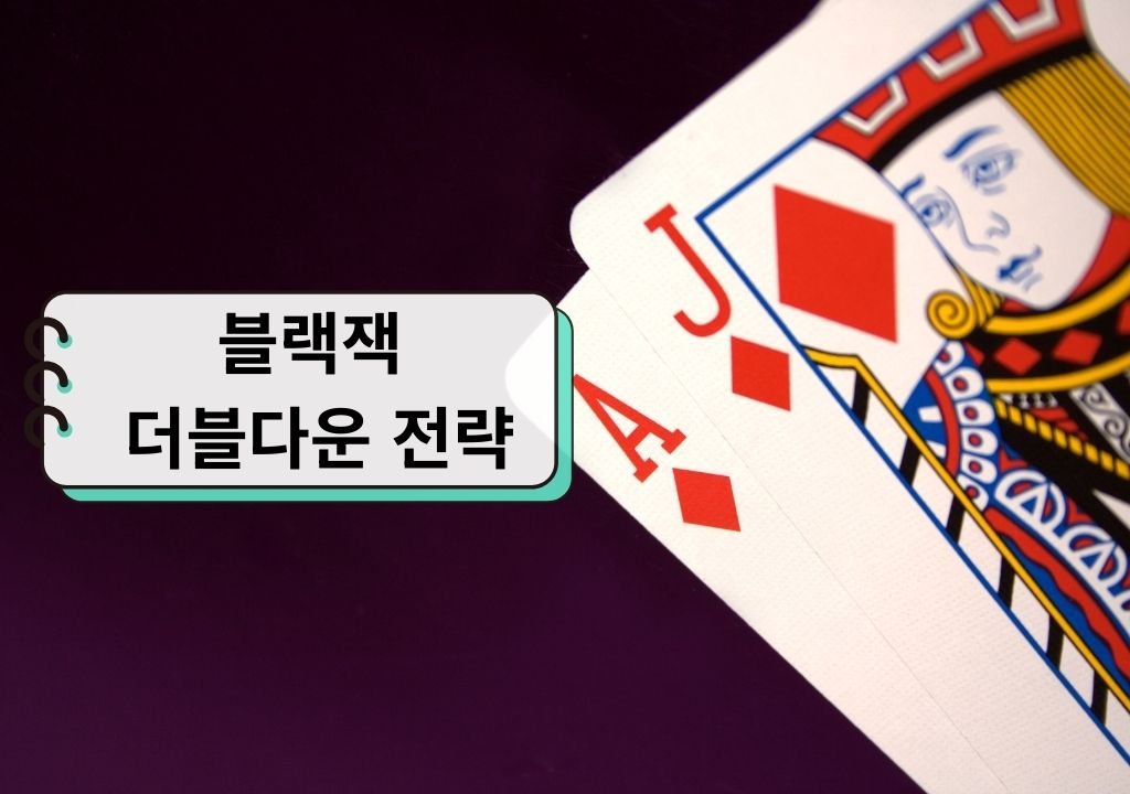 블랙잭 더블다운 전략을 설명하는 카드 상황 이미지
