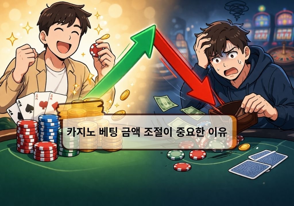 카지노 베팅 금액 관리법과 자금 변화 구조를 보여주는 이미지