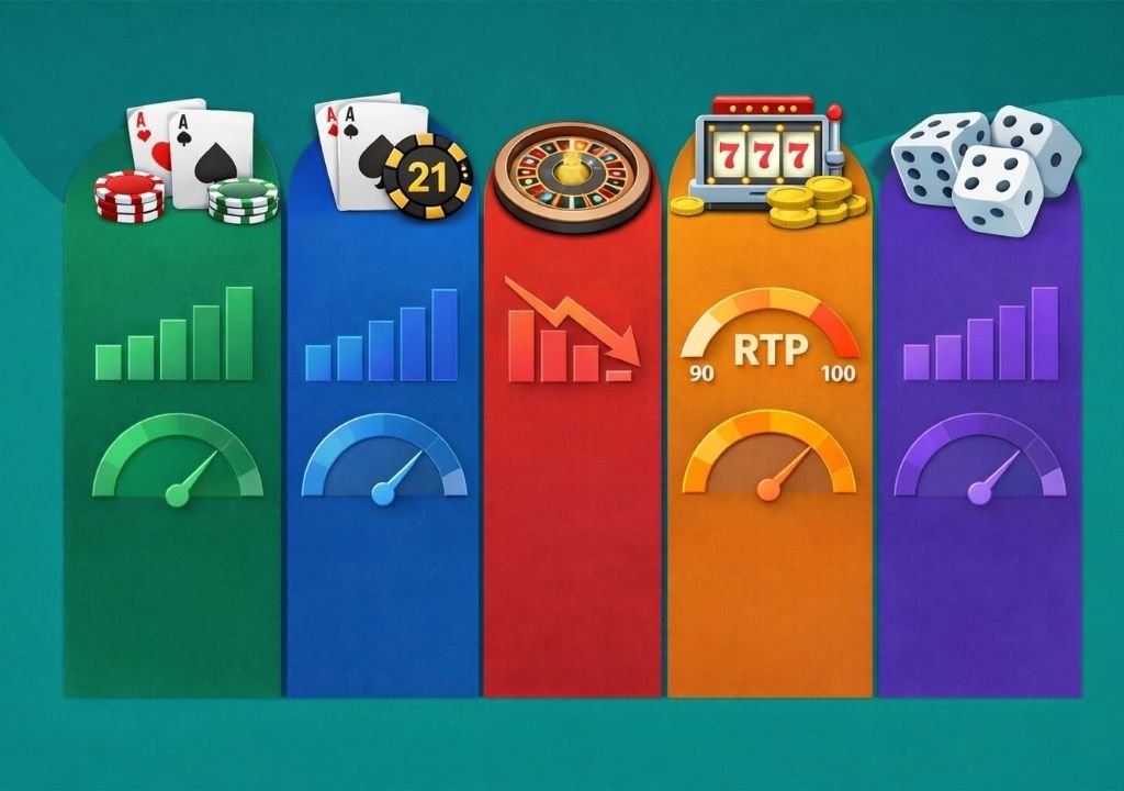 카지노 게임 확률 비교 시각화 바카라 블랙잭 룰렛 슬롯머신 다이사이