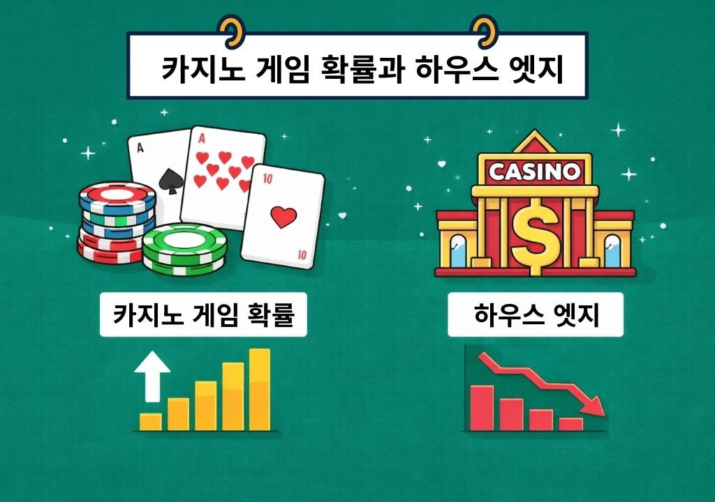 카지노 게임 확률과 하우스 엣지 개념을 그래프로 설명하는 이미지