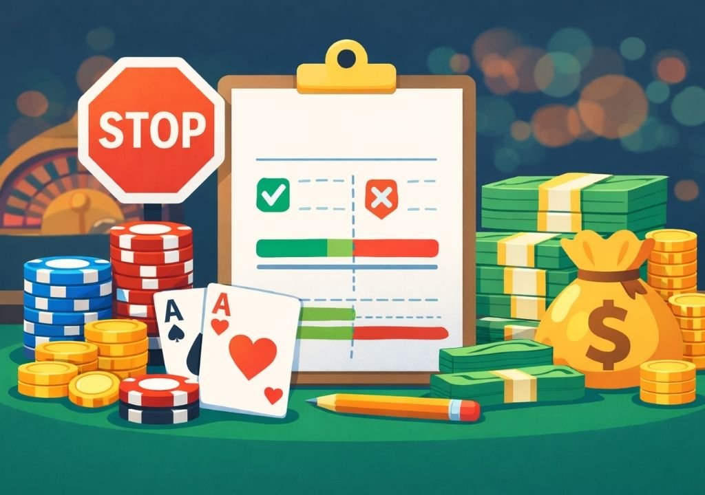 카지노 게임 수익 관리에서 멈출 기준과 수익 보호 전략을 설명하는 이미지