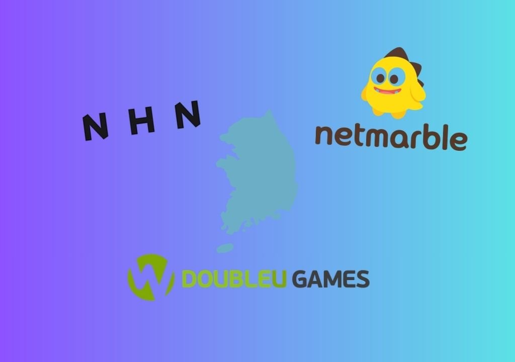 한국 아이게이밍 기업 사례를 보여주는 이미지로 더블유게임즈, 넷마블, NHN 등 온라인 카지노 관련 게임 기업을 설명