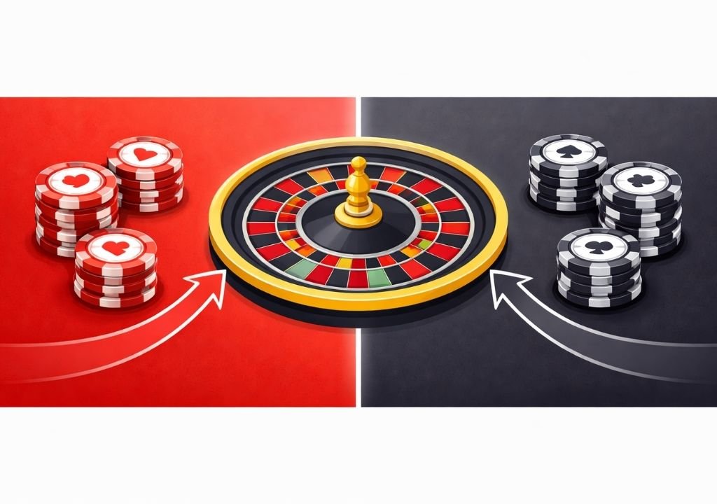 룰렛 레드 블랙 확률 비교 이미지 두 선택 모두 동일한 확률 구조 설명