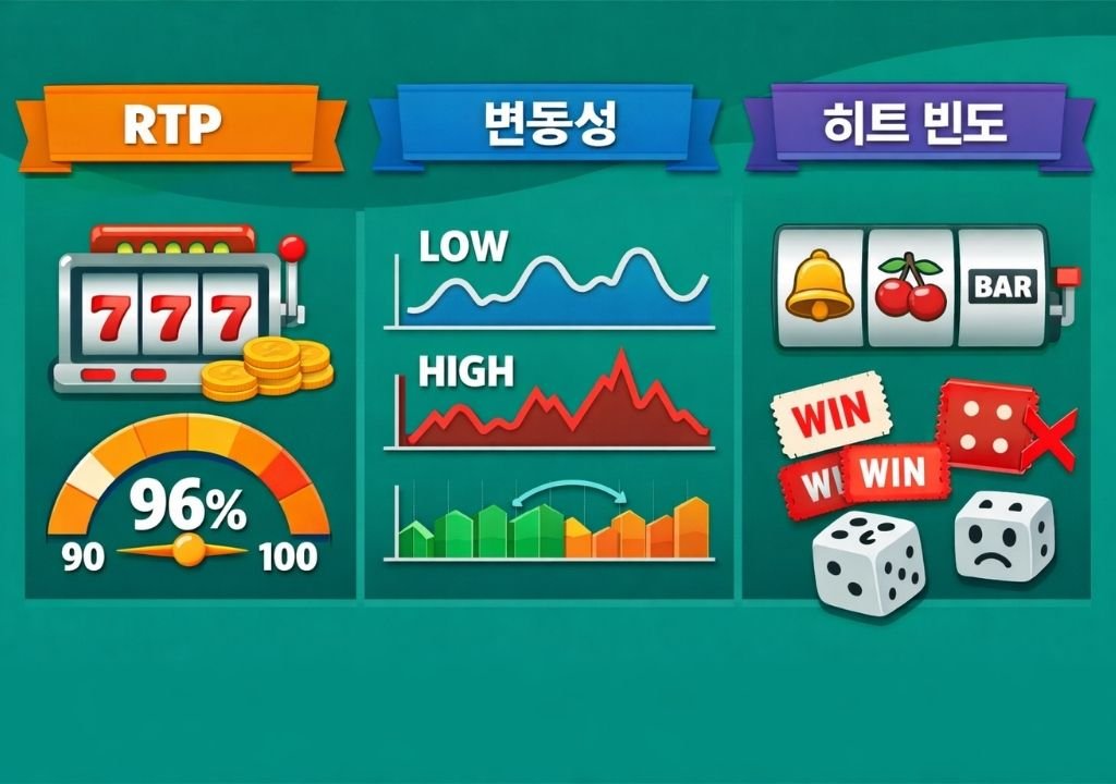 슬롯머신 확률 구조 RTP 변동성 히트빈도 개념 설명
