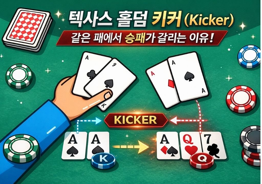 텍사스 홀덤 키커(Kicker) 개념 설명 – 같은 족보에서 승패가 갈리는 카드 비교 예시