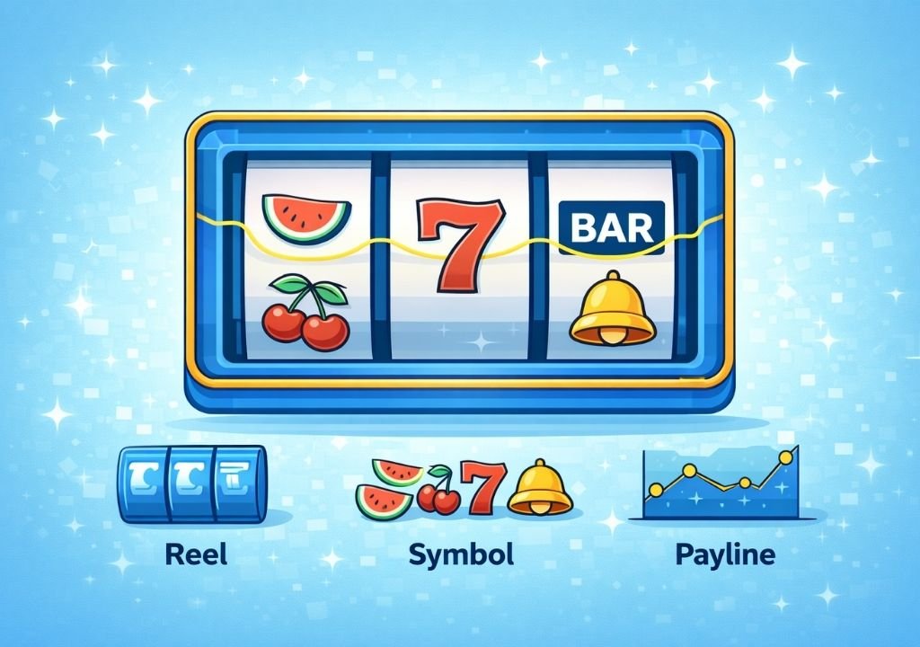 온라인 슬롯머신 하는 방법에서 중요한 슬롯머신 구조 릴 심볼 페이라인 설명 이미지