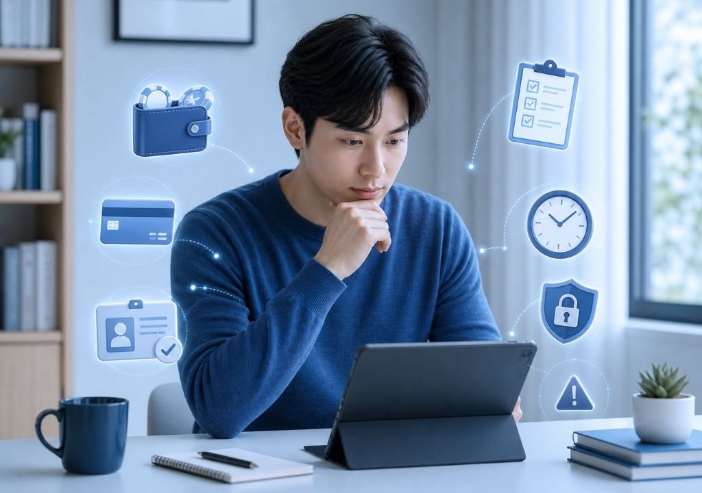온라인 카지노 출금 조건과 인증 절차를 확인하는 이용자 모습